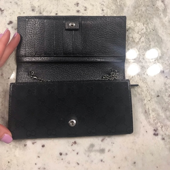 Black Gucci GG Canvas & Leather Wallet w/Chain - Picture 4 of 8